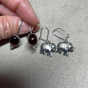 ❤️ 5 for 15!!! 2 pairs of sterling silver earrings! Elephant and garnet